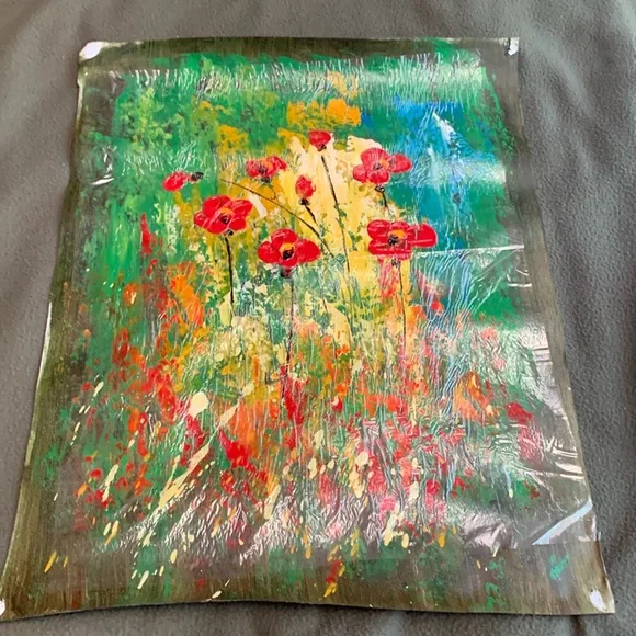 Gorgeous red flowers original oil painting. Approximately 14 3/4” x 19” - Picture 1 of 3